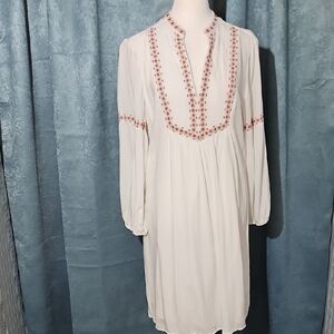 GAP Cream Pink V-Neck Bishop Sleeve Sundress